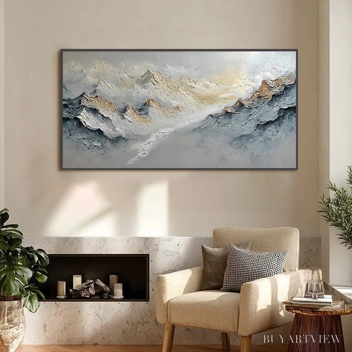 ARTOVITAS Summit'S Whisper – Textured Wabi Sabi Abstract Mountain Landscape Painting - image 2