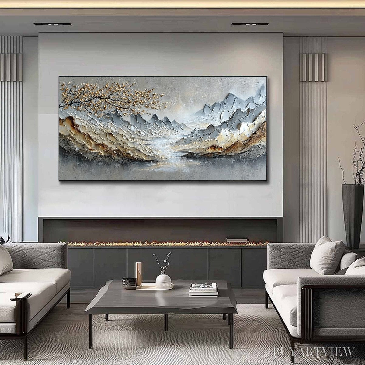 ARTOVITAS Golden Serenity – Textured Impasto Mountain Valley Landscape Painting - image 2
