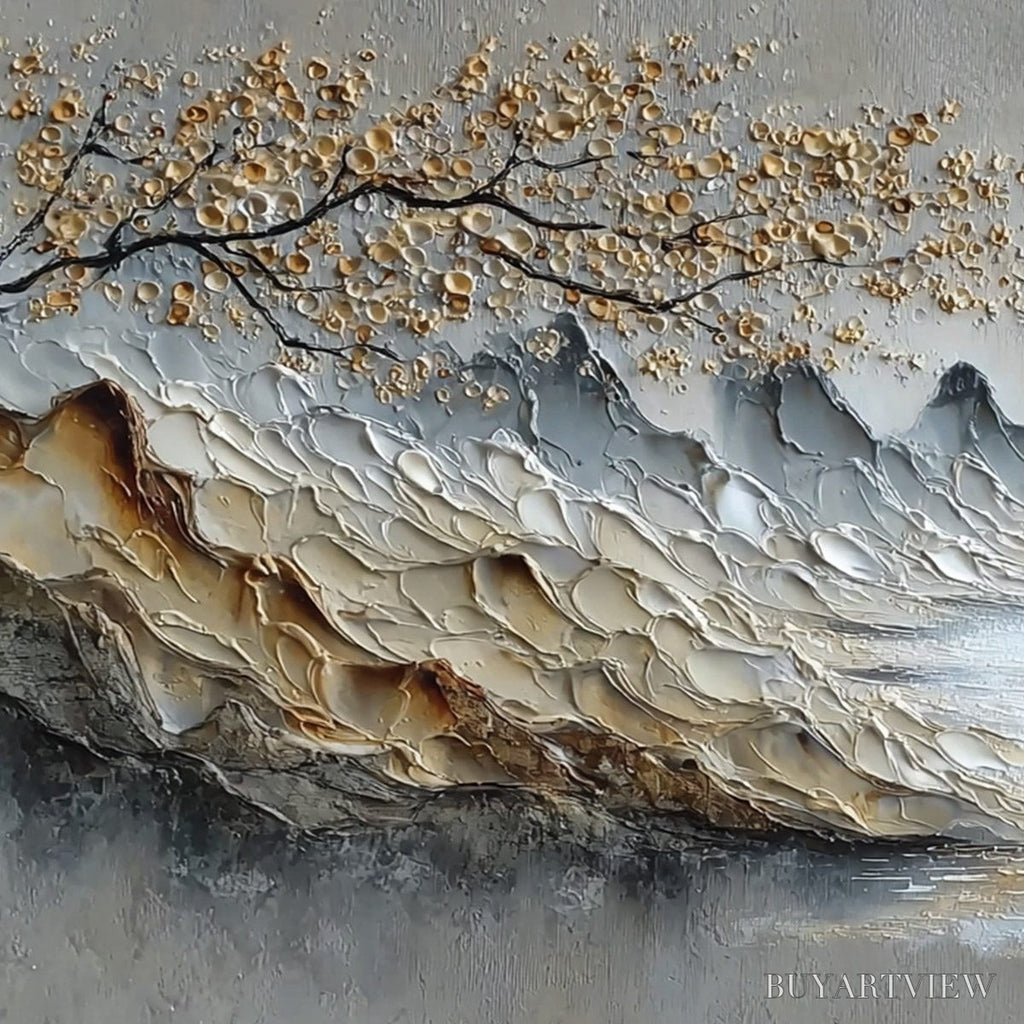 ARTOVITAS Golden Serenity – Textured Impasto Mountain Valley Landscape Painting - image 3