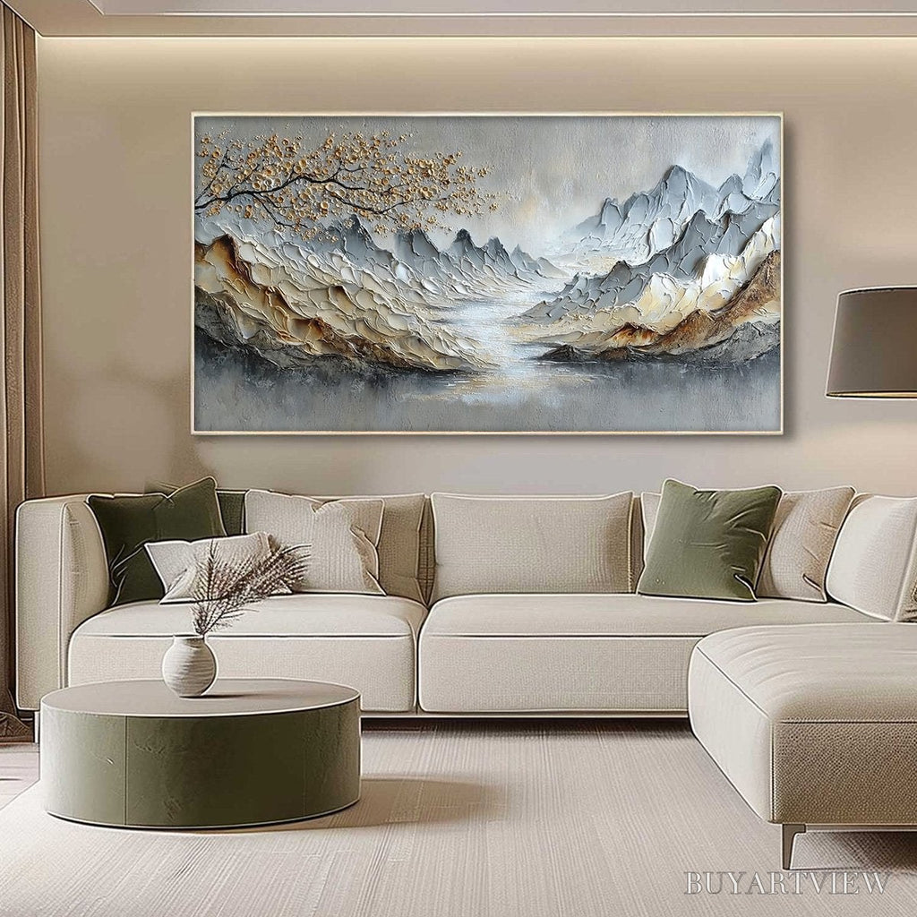 ARTOVITAS Golden Serenity – Textured Impasto Mountain Valley Landscape Painting - image 4