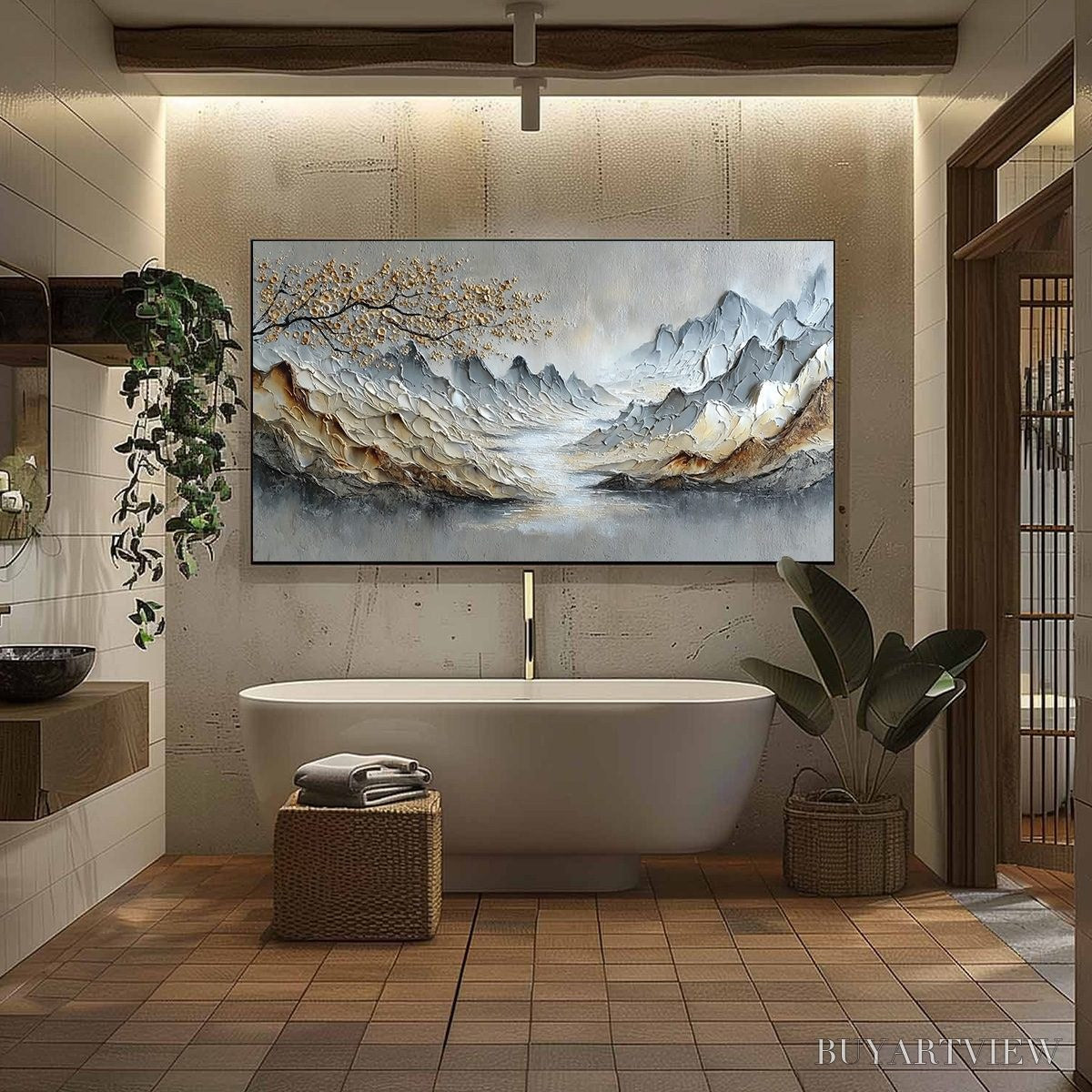 ARTOVITAS Golden Serenity – Textured Impasto Mountain Valley Landscape Painting - image 6