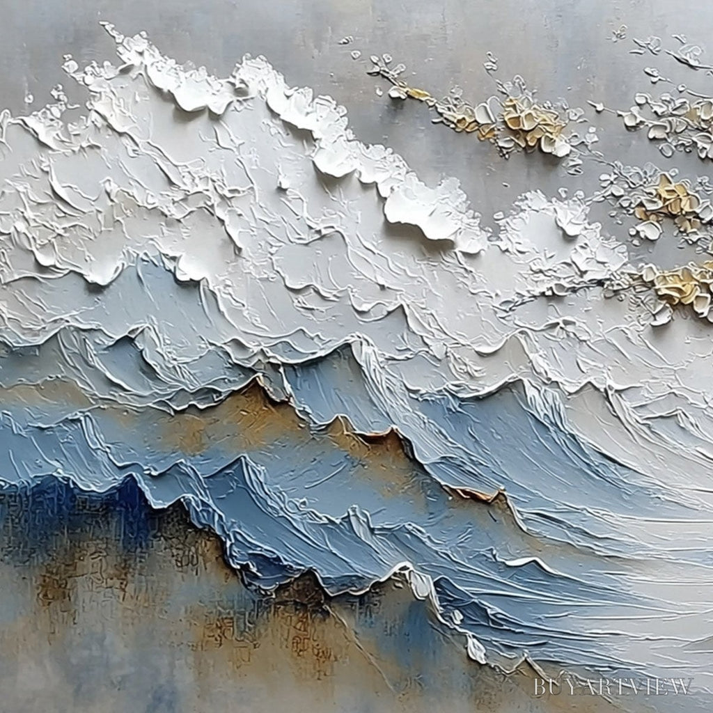 ARTOVITAS Whispers of the Valley – Textured Mountain Landscape Painting with Golden Blossoms - image 3