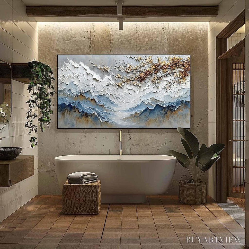 ARTOVITAS Whispers of the Valley – Textured Mountain Landscape Painting with Golden Blossoms - image 6