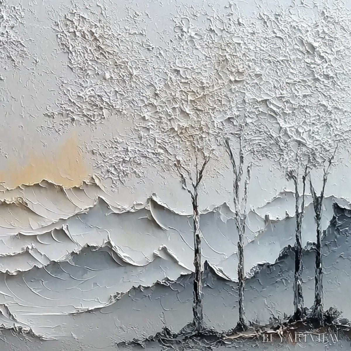 ARTOVITAS Golden Silence – Textured Wabi Sabi Mountain and Trees Landscape Painting - image 5