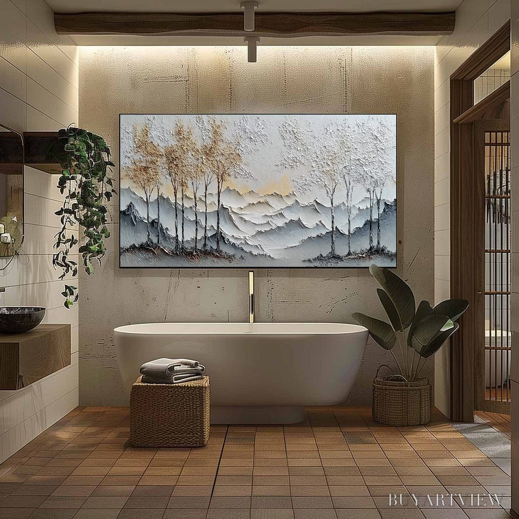 ARTOVITAS Golden Silence – Textured Wabi Sabi Mountain and Trees Landscape Painting - image 6