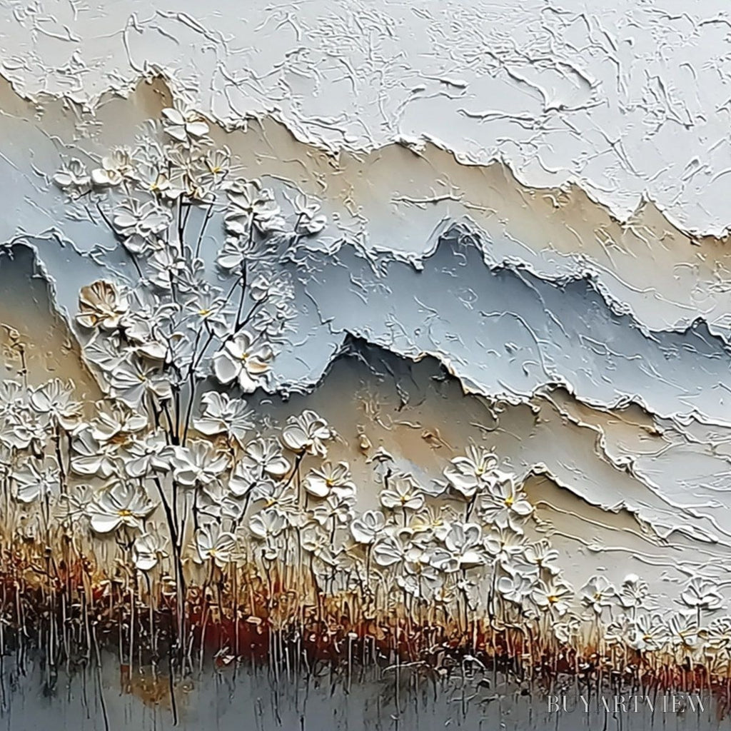 ARTOVITAS Whispering Meadow – Heavily Textured Wabi Sabi Mountain & Flower Landscape Painting - image 3
