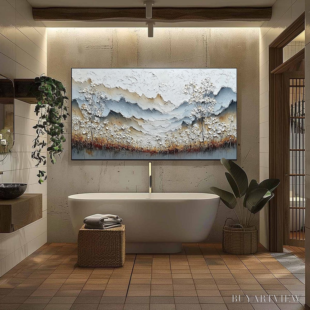 ARTOVITAS Whispering Meadow – Heavily Textured Wabi Sabi Mountain & Flower Landscape Painting - image 6