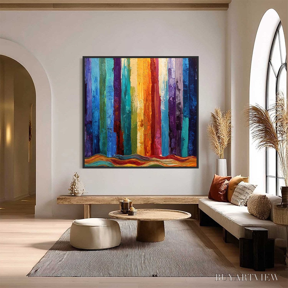 ARTOVITAS Chromatic Cascade – Large Colorful Abstract Impasto Oil Painting - image 2