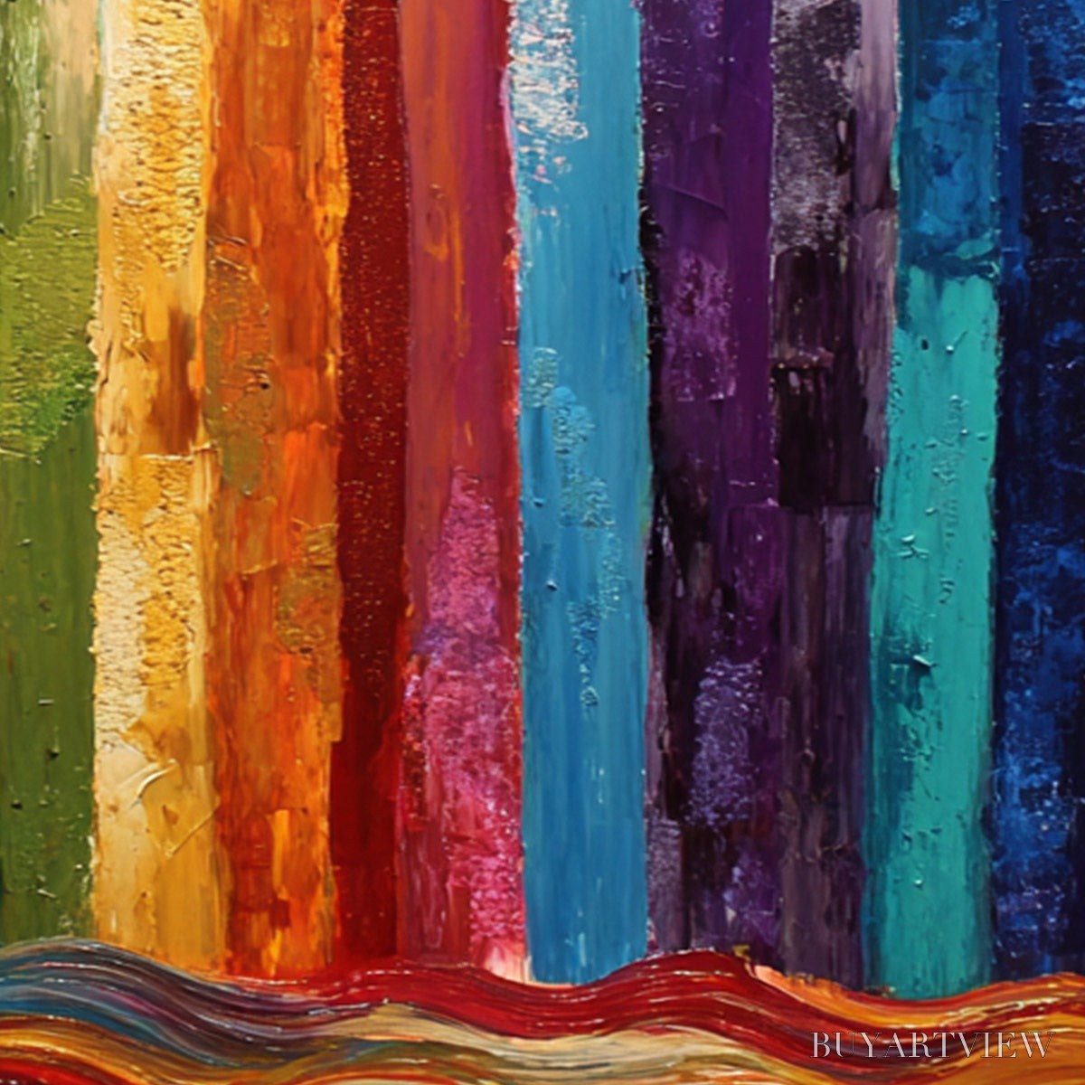 ARTOVITAS Chromatic Cascade – Large Colorful Abstract Impasto Oil Painting - image 3