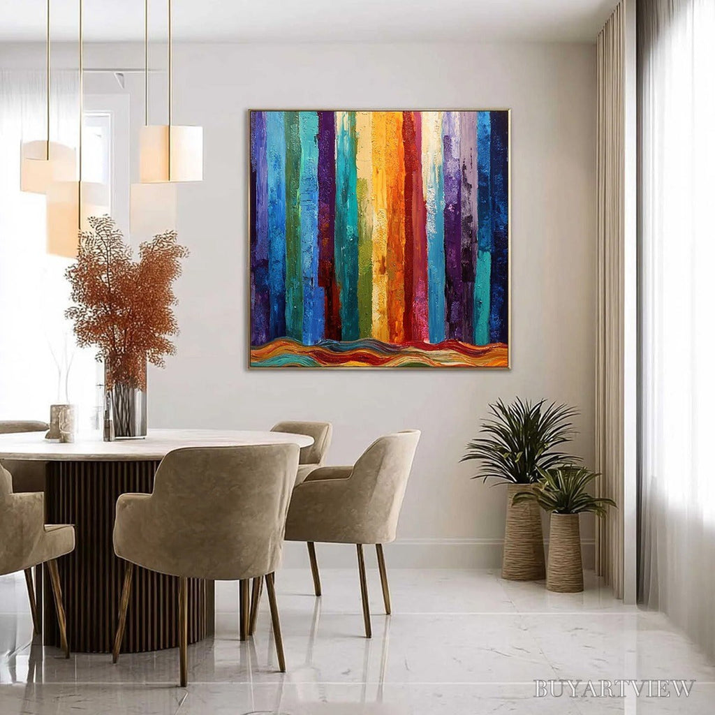 ARTOVITAS Chromatic Cascade – Large Colorful Abstract Impasto Oil Painting - image 4