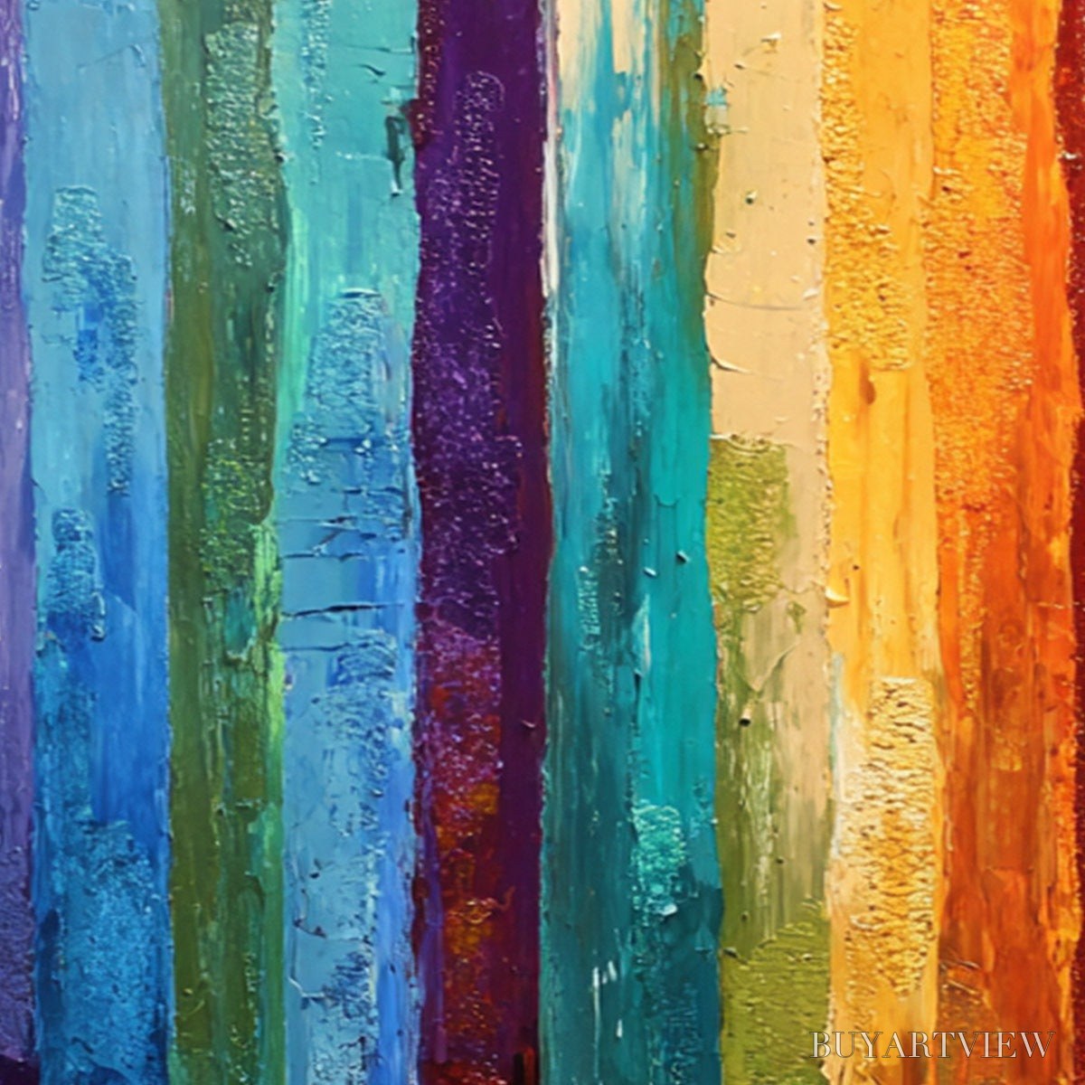 ARTOVITAS Chromatic Cascade – Large Colorful Abstract Impasto Oil Painting - image 5