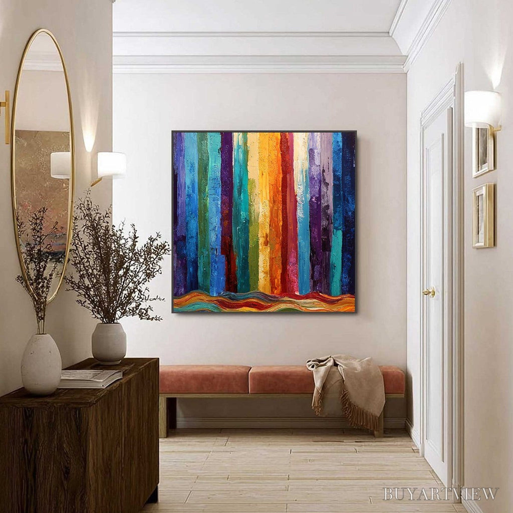 ARTOVITAS Chromatic Cascade – Large Colorful Abstract Impasto Oil Painting - image 6