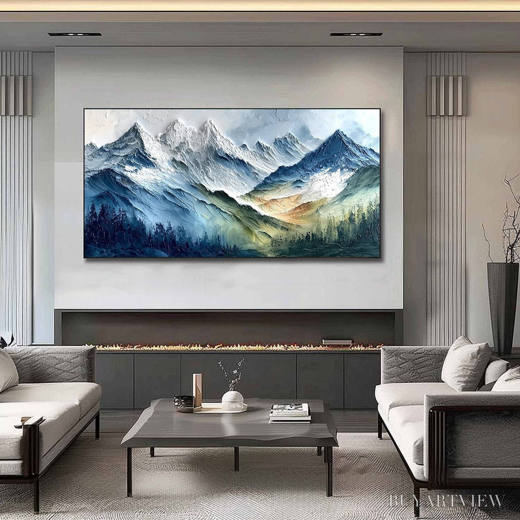 ARTOVITAS Alpine Majesty – Textured Impasto Mountain Range Landscape Painting - image 2