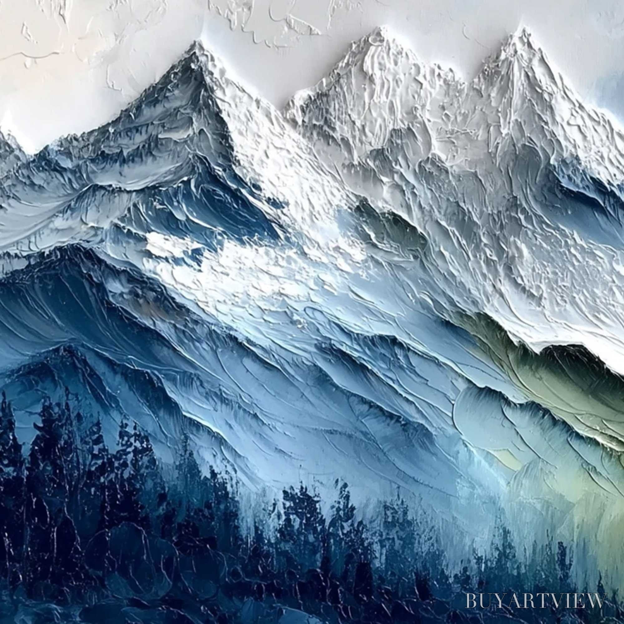 ARTOVITAS Alpine Majesty – Textured Impasto Mountain Range Landscape Painting - image 3
