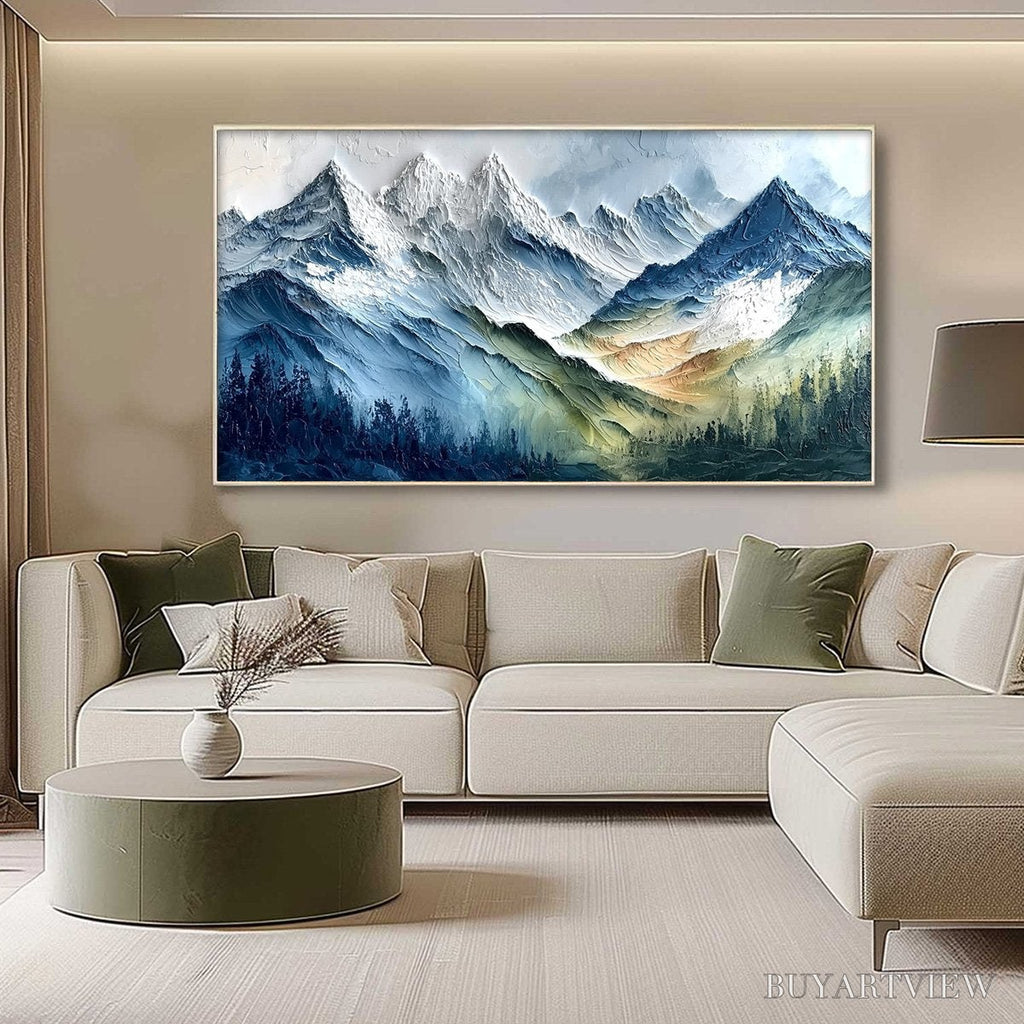 ARTOVITAS Alpine Majesty – Textured Impasto Mountain Range Landscape Painting - image 4