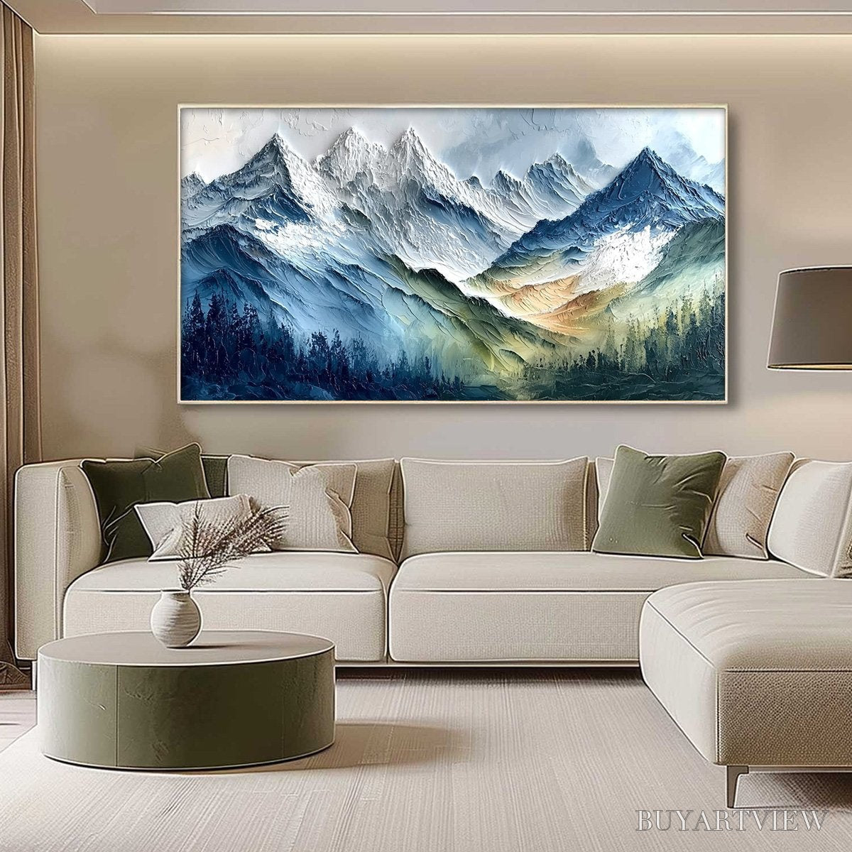 ARTOVITAS Alpine Majesty – Textured Impasto Mountain Range Landscape Painting - image 4