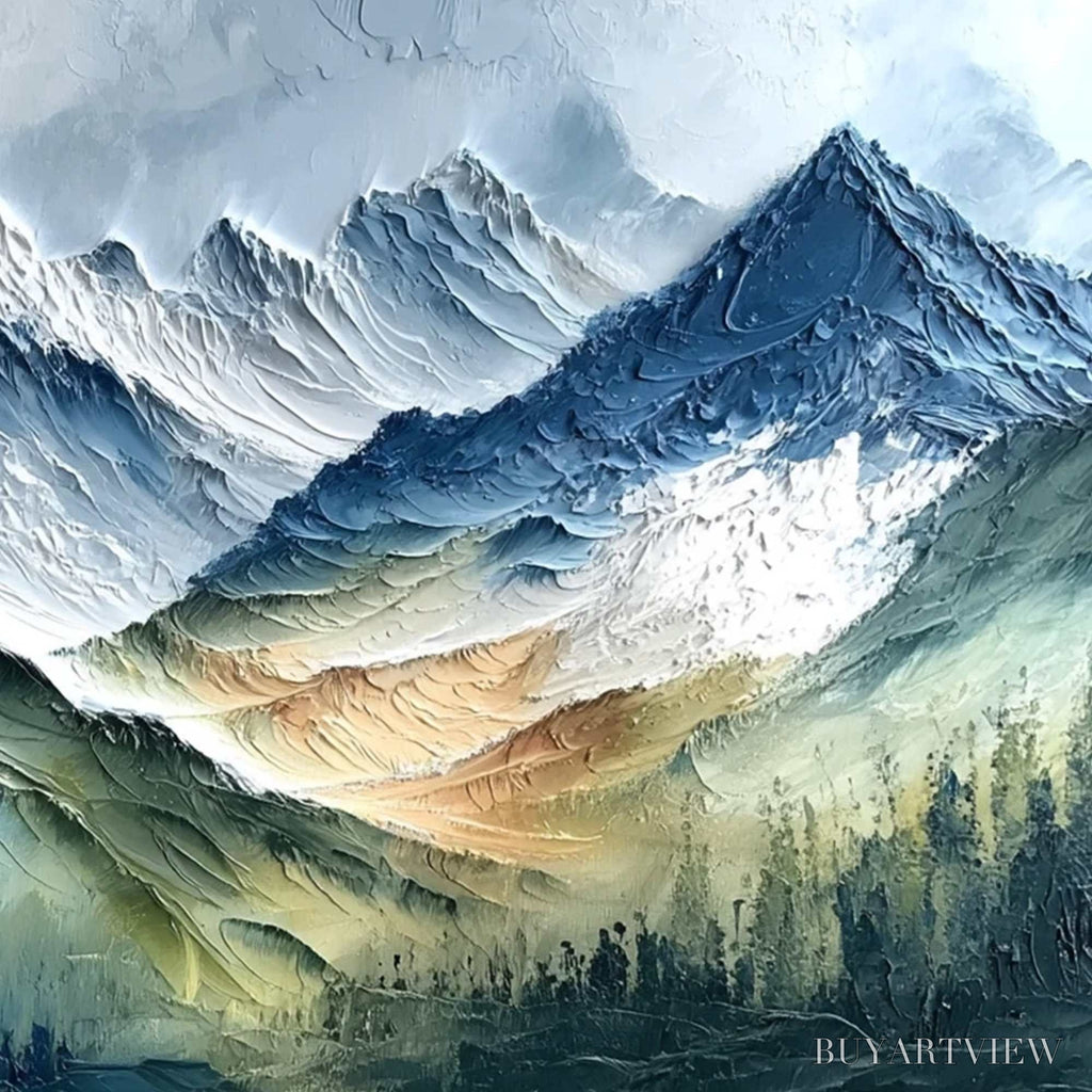 ARTOVITAS Alpine Majesty – Textured Impasto Mountain Range Landscape Painting - image 5