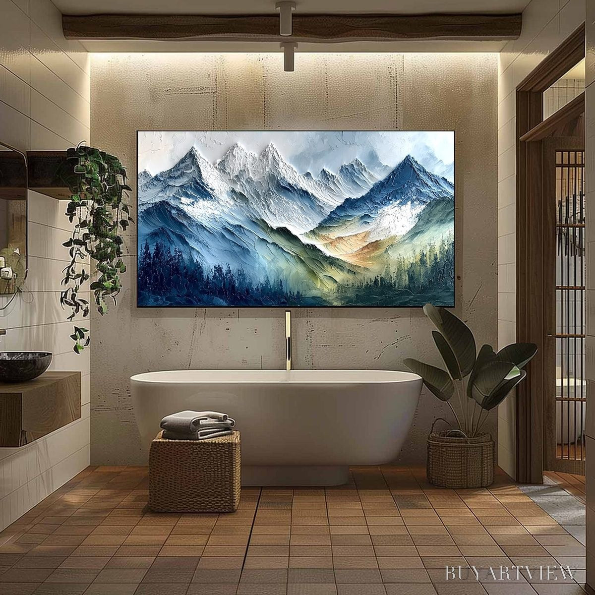 ARTOVITAS Alpine Majesty – Textured Impasto Mountain Range Landscape Painting - image 6