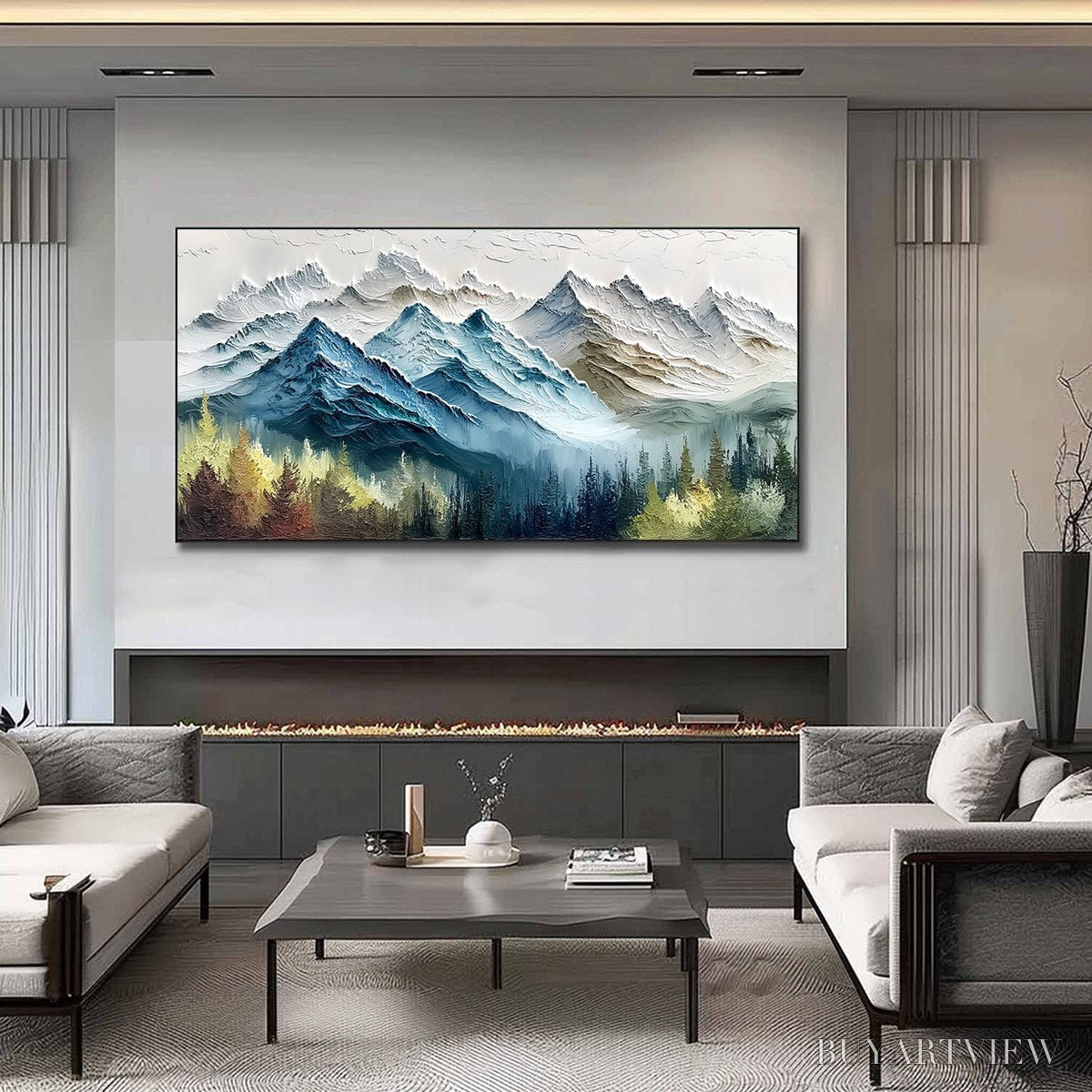 ARTOVITAS Alpine Majesty – Textured Mountain and Forest Landscape Painting - image 2