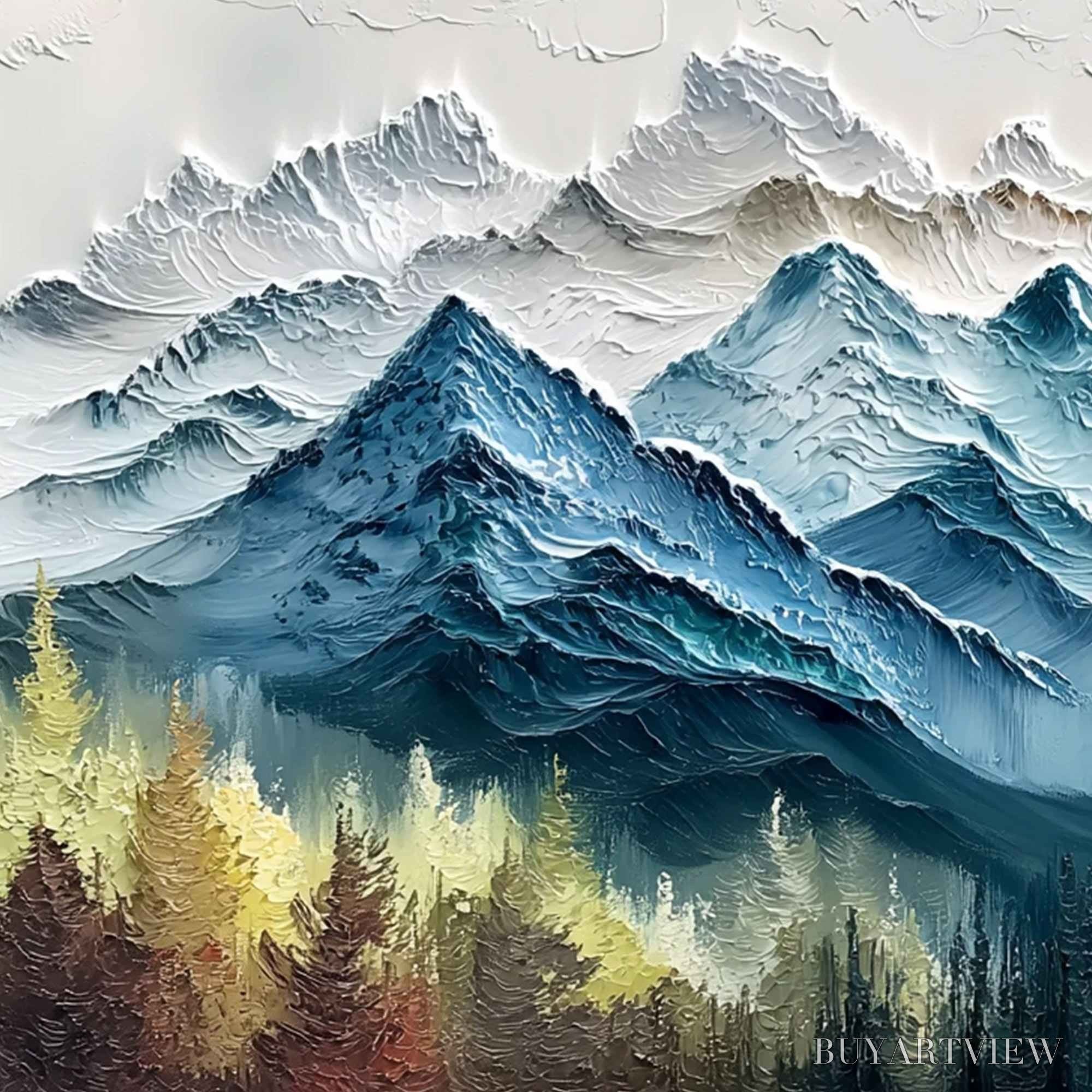 ARTOVITAS Alpine Majesty – Textured Mountain and Forest Landscape Painting - image 3