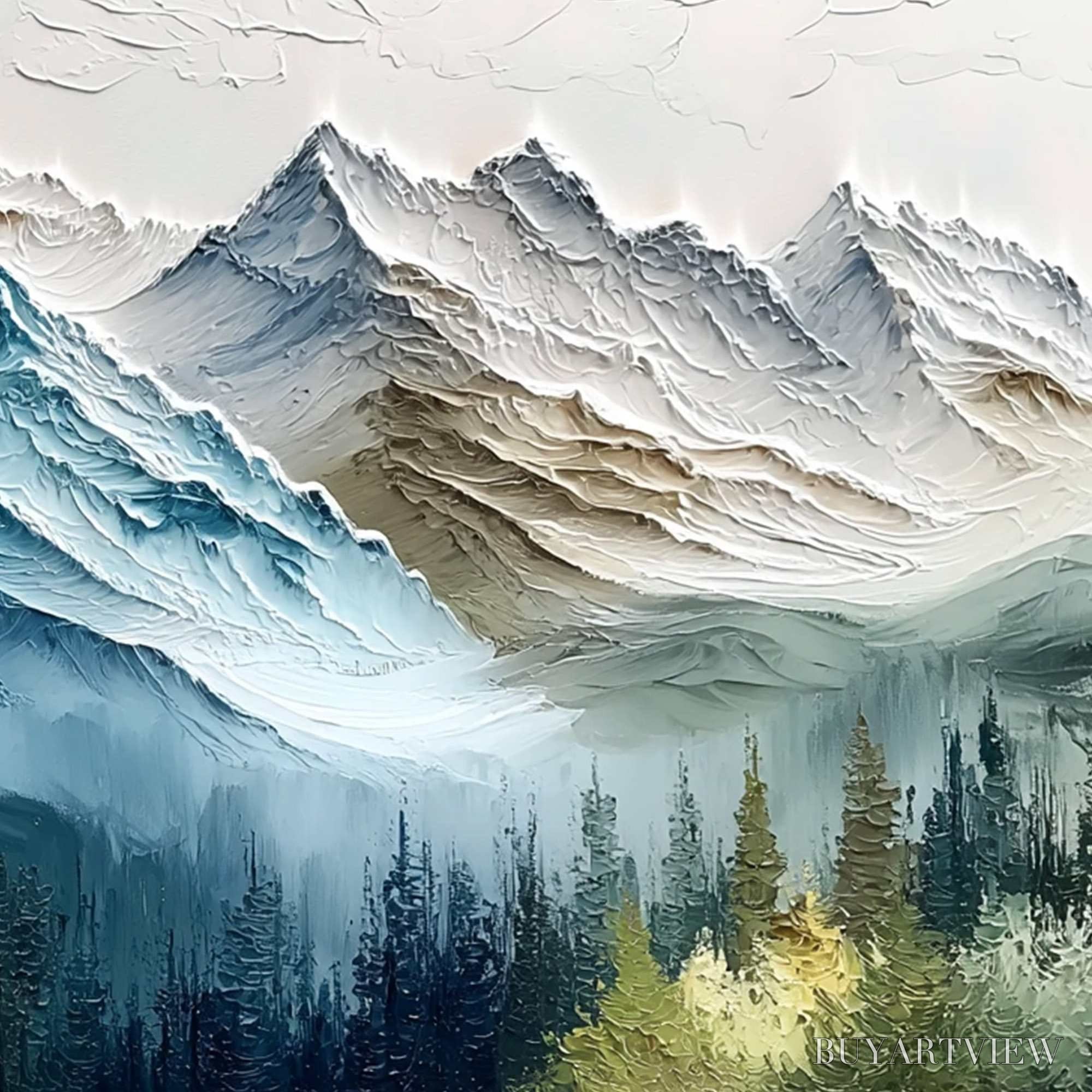ARTOVITAS Alpine Majesty – Textured Mountain and Forest Landscape Painting - image 5