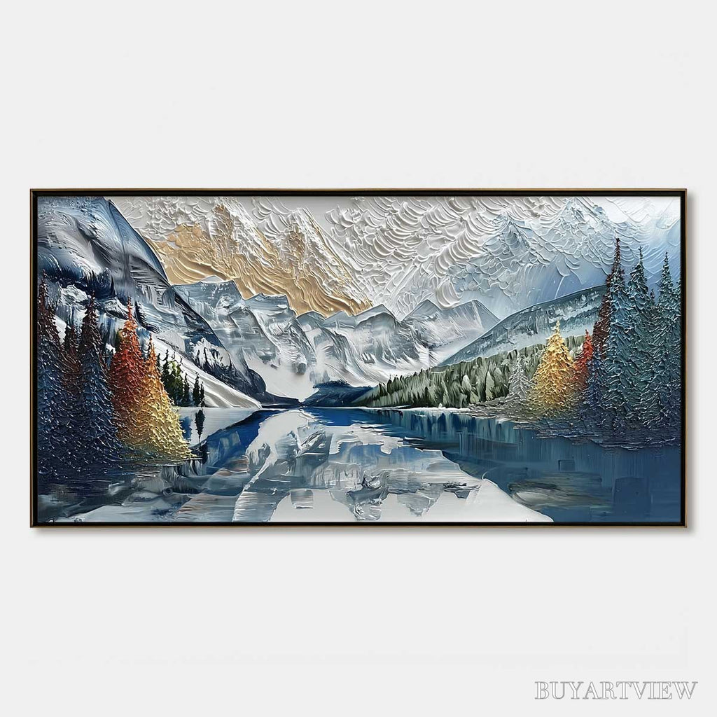 ARTOVITAS Alpine Glow – Textured Mountain Lake Impasto Landscape Painting - image 1
