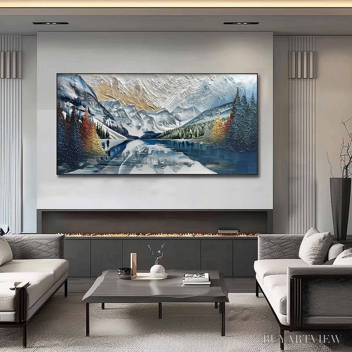 ARTOVITAS Alpine Glow – Textured Mountain Lake Impasto Landscape Painting - image 2