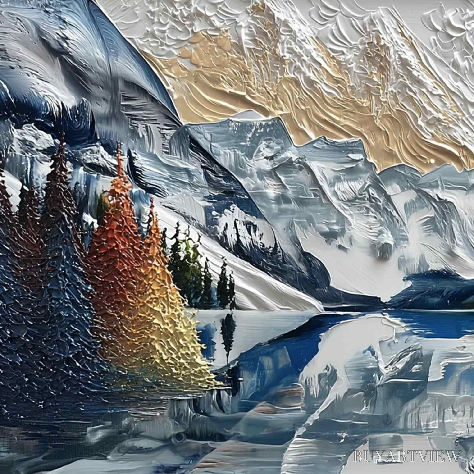 ARTOVITAS Alpine Glow – Textured Mountain Lake Impasto Landscape Painting - image 3