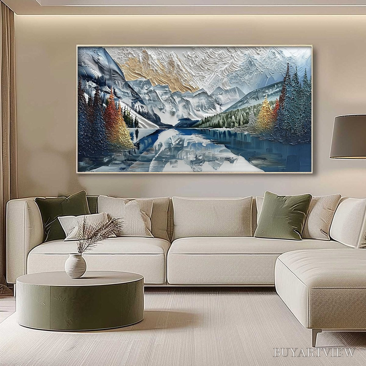 ARTOVITAS Alpine Glow – Textured Mountain Lake Impasto Landscape Painting - image 4