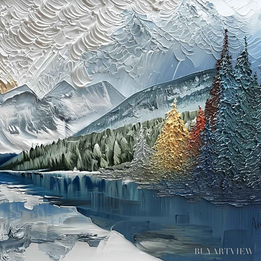 ARTOVITAS Alpine Glow – Textured Mountain Lake Impasto Landscape Painting - image 5