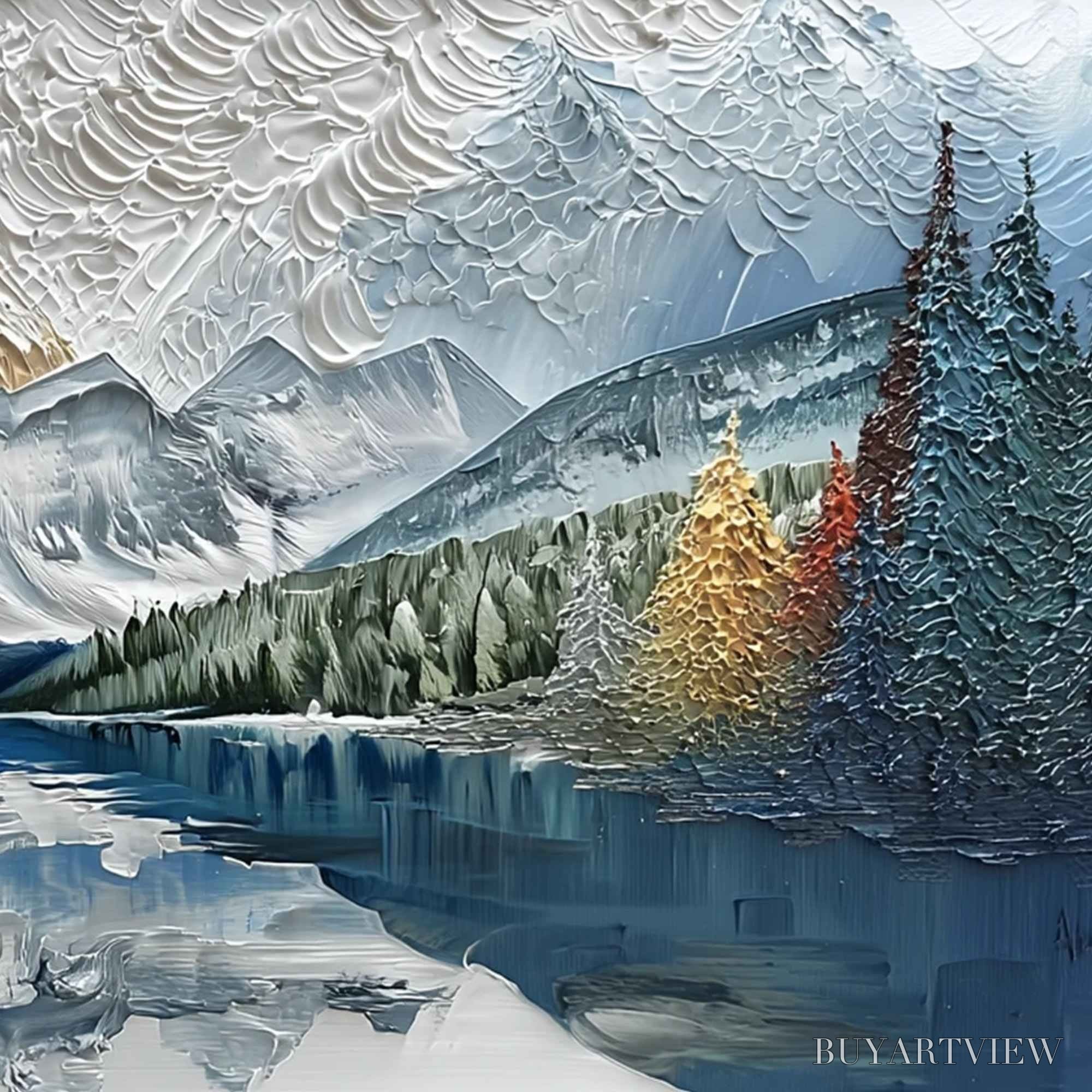 ARTOVITAS Alpine Glow – Textured Mountain Lake Impasto Landscape Painting - image 5
