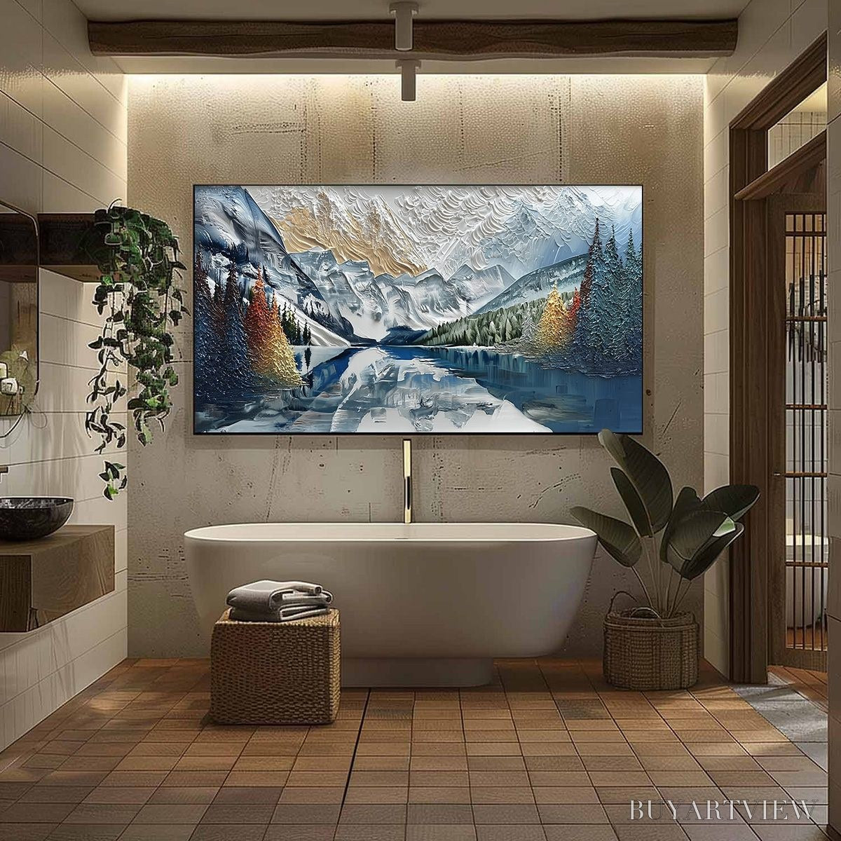 ARTOVITAS Alpine Glow – Textured Mountain Lake Impasto Landscape Painting - image 6