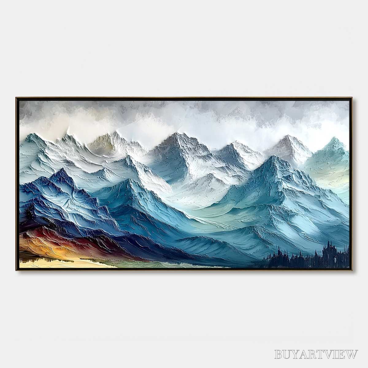 ARTOVITAS Alpine Crest – Textured Impasto Mountain Range Landscape Painting - image 1