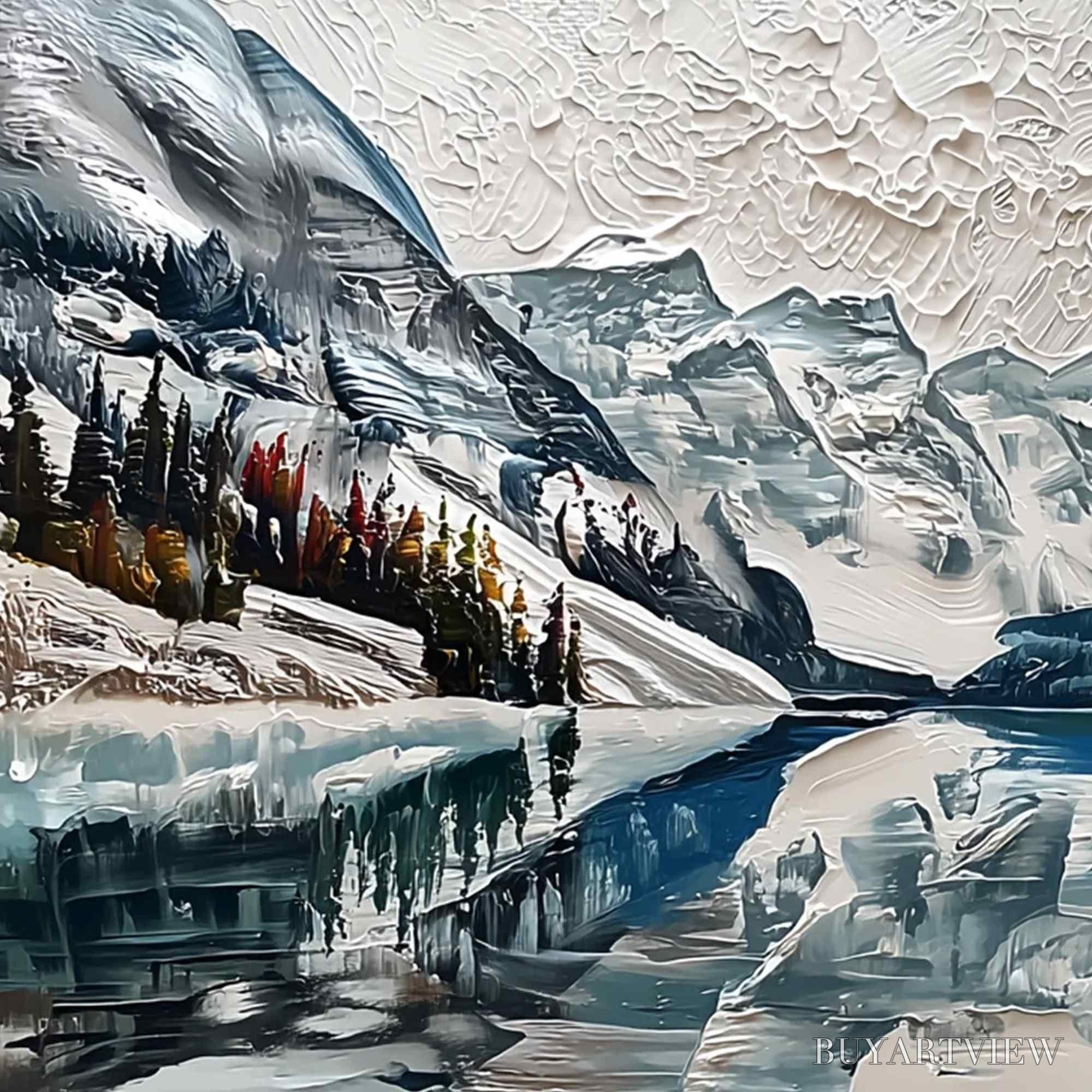 ARTOVITAS Glacial Serenity – Heavily Textured Impasto Mountain Lake Painting - image 3