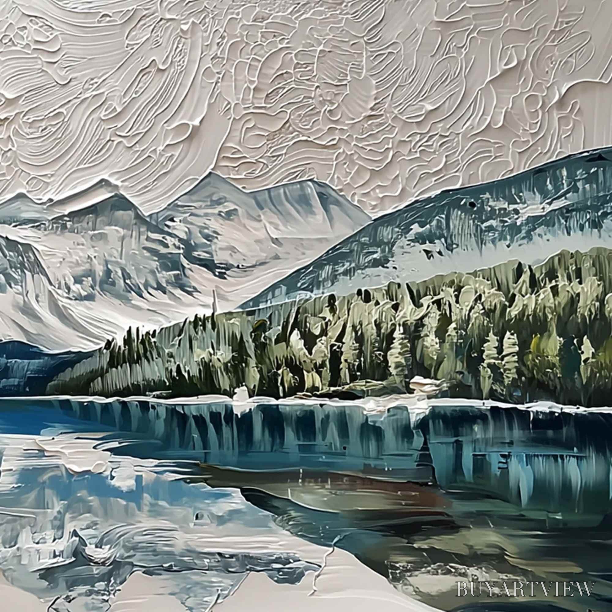 ARTOVITAS Glacial Serenity – Heavily Textured Impasto Mountain Lake Painting - image 5