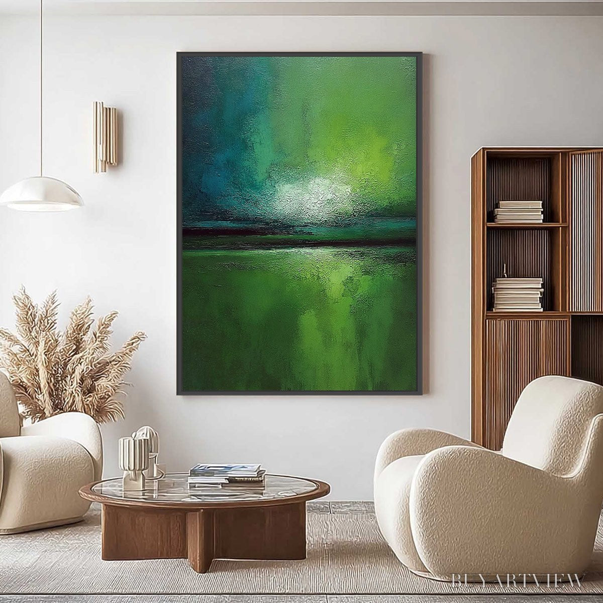 ARTOVITAS Verdant Horizon – Large Textured Abstract Green Landscape Painting - image 2