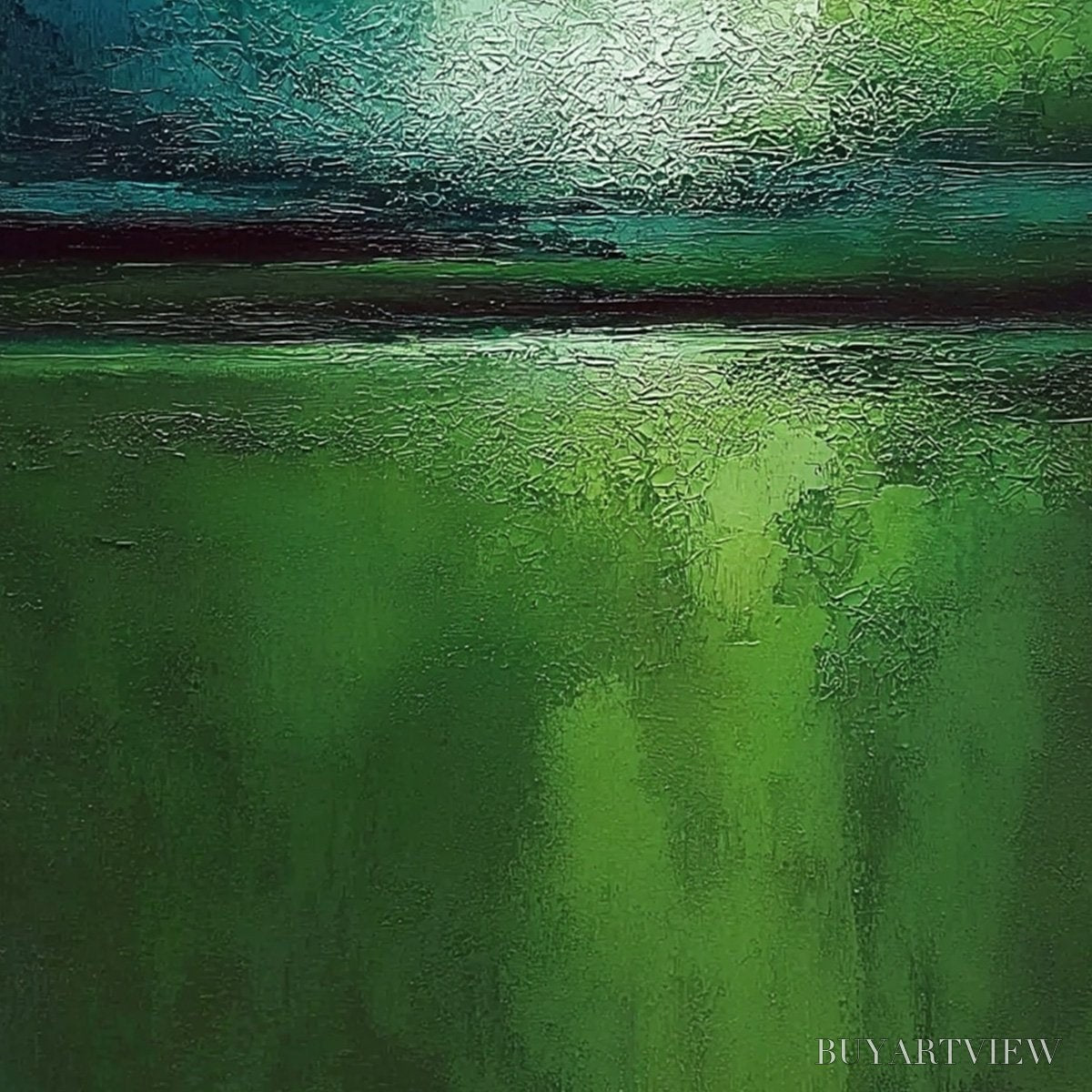 ARTOVITAS Verdant Horizon – Large Textured Abstract Green Landscape Painting - image 3