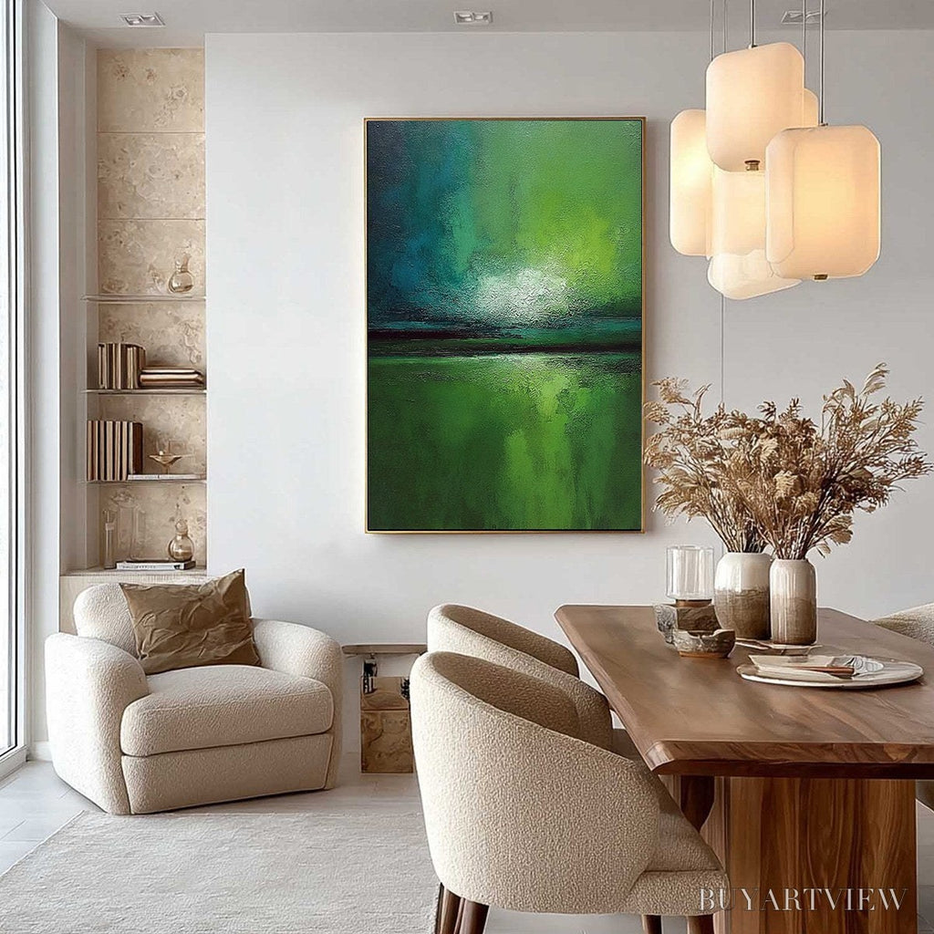 ARTOVITAS Verdant Horizon – Large Textured Abstract Green Landscape Painting - image 4