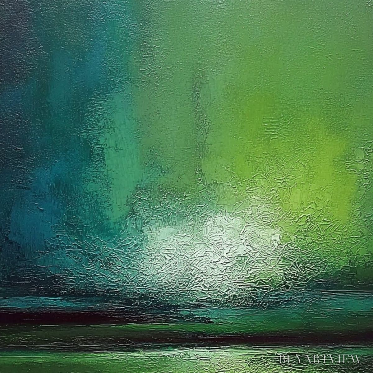 ARTOVITAS Verdant Horizon – Large Textured Abstract Green Landscape Painting - image 5