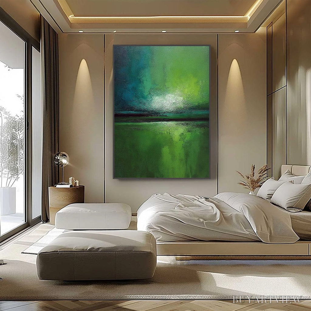 ARTOVITAS Verdant Horizon – Large Textured Abstract Green Landscape Painting - image 6