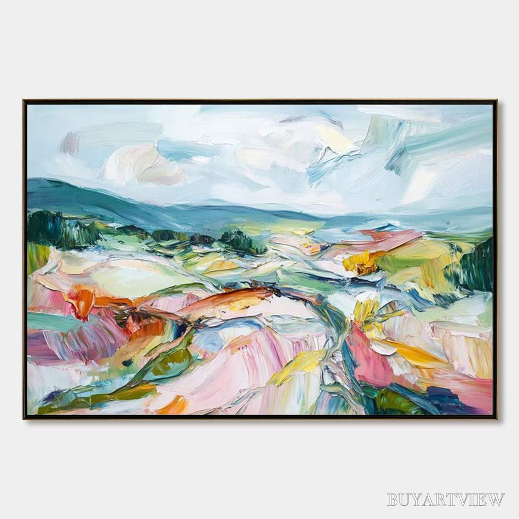 ARTOVITAS Valley in Bloom – Textured Palette Knife Abstract Landscape Painting - image 1