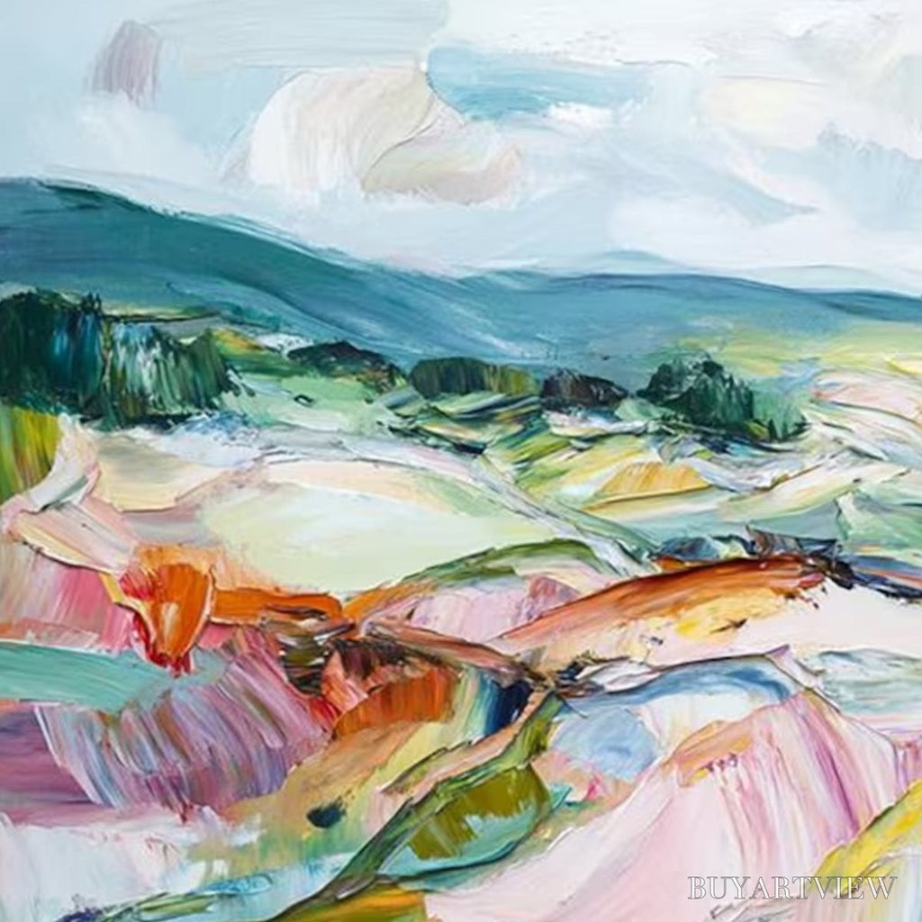 ARTOVITAS Valley in Bloom – Textured Palette Knife Abstract Landscape Painting - image 3