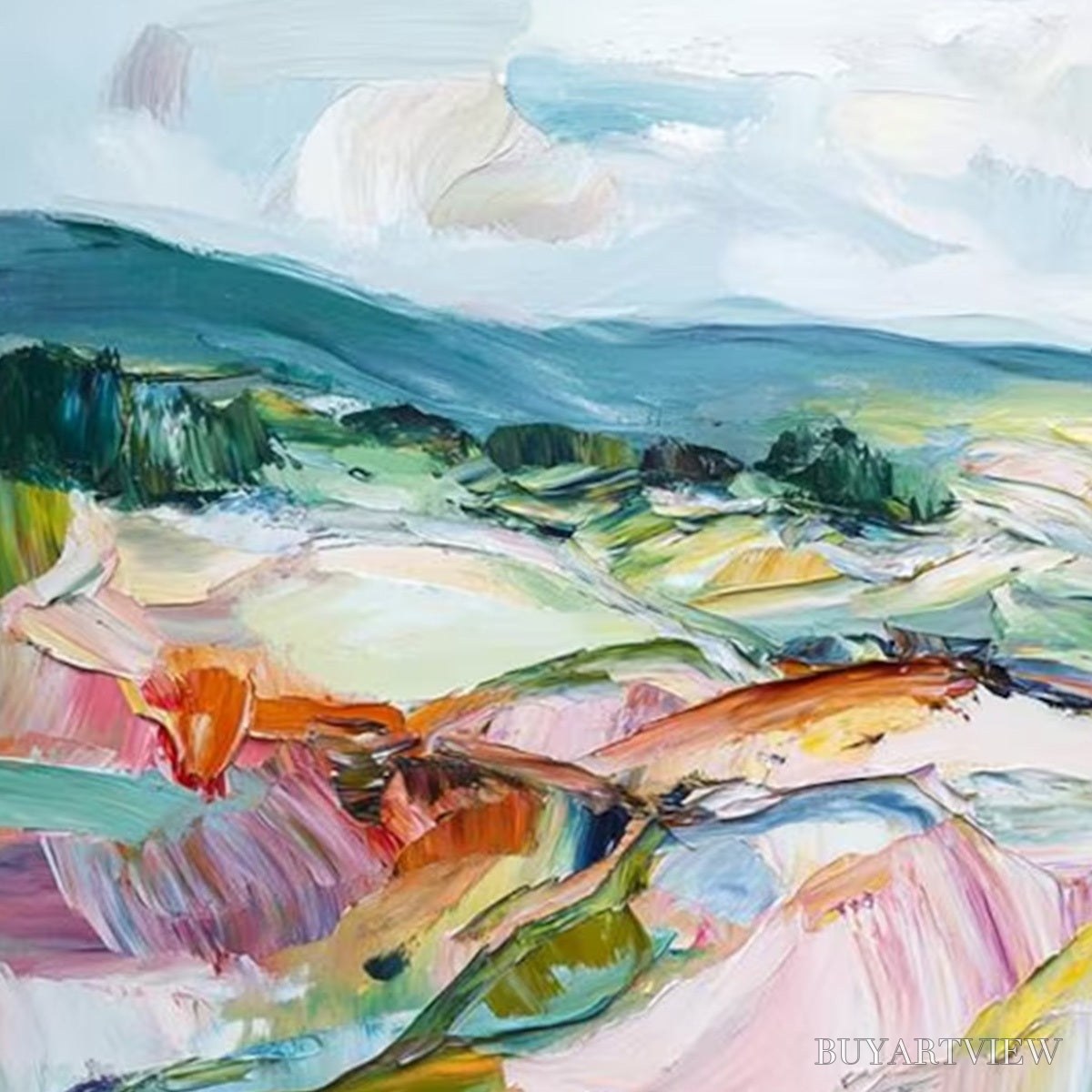 ARTOVITAS Valley in Bloom – Textured Palette Knife Abstract Landscape Painting - image 3