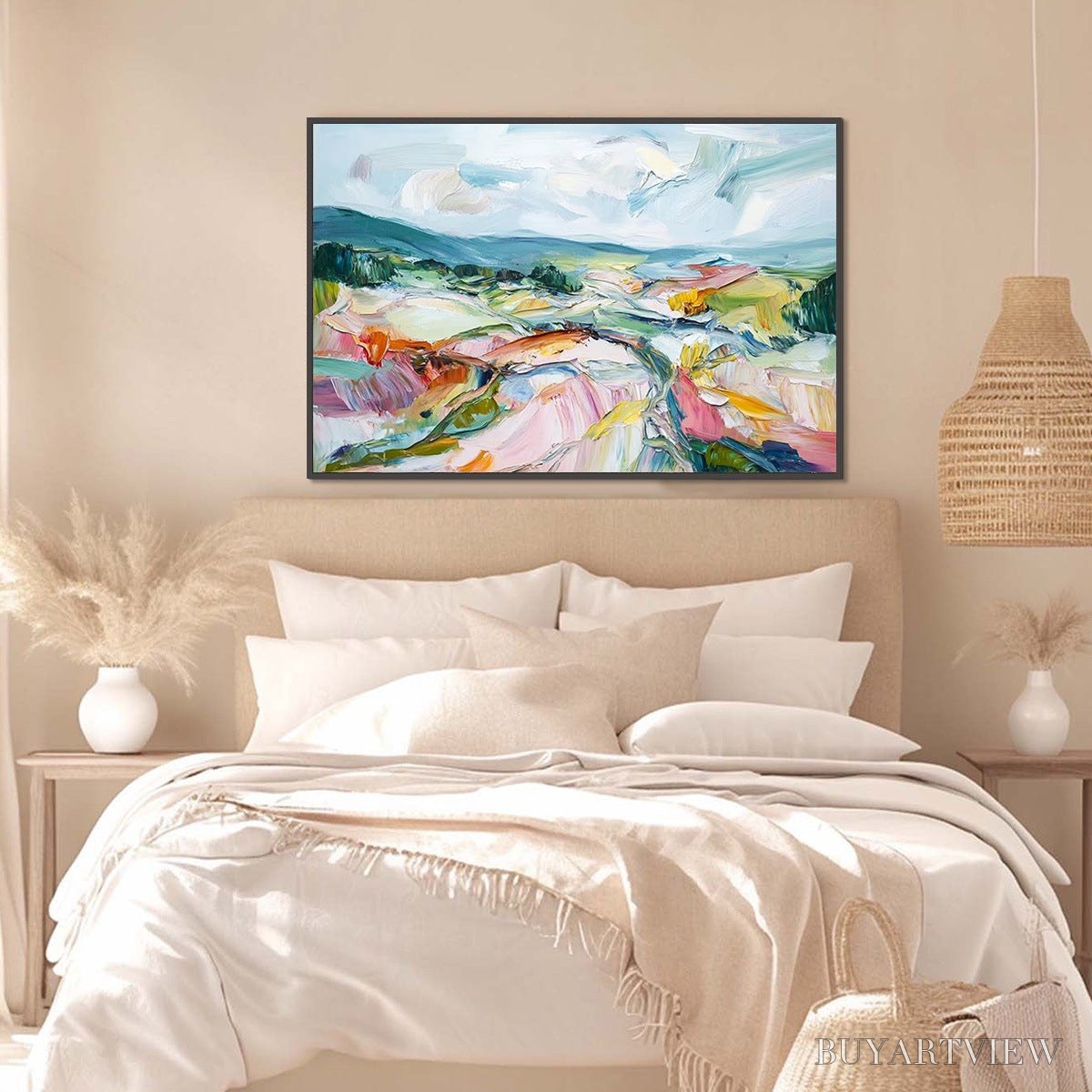 ARTOVITAS Valley in Bloom – Textured Palette Knife Abstract Landscape Painting - image 4