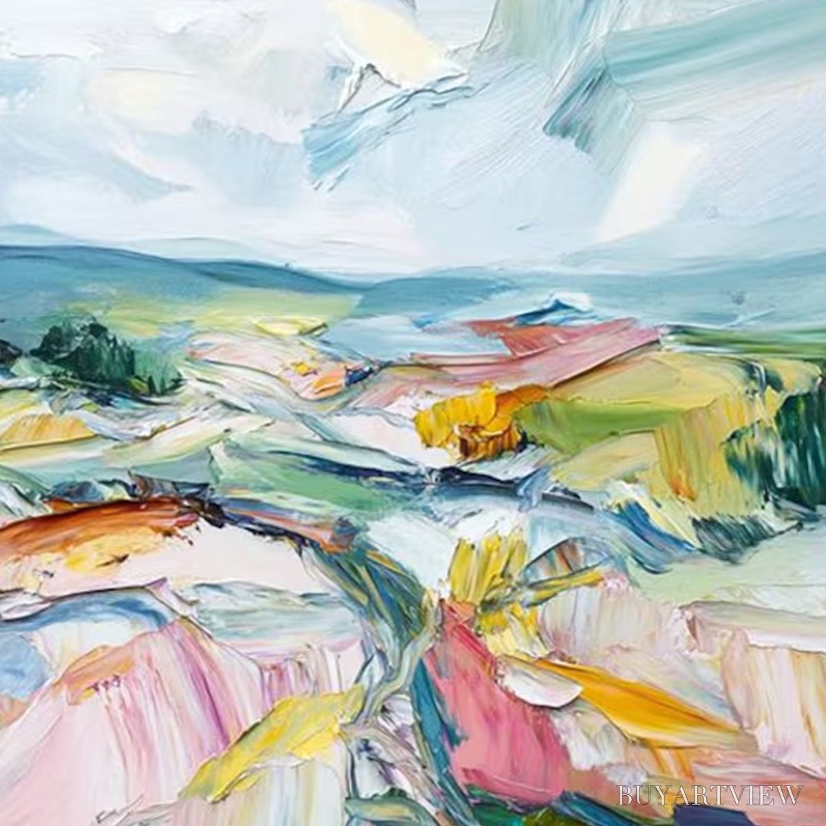 ARTOVITAS Valley in Bloom – Textured Palette Knife Abstract Landscape Painting - image 5