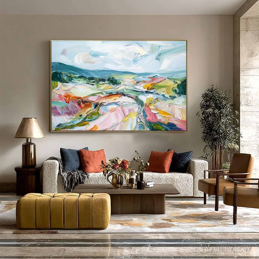 ARTOVITAS Valley in Bloom – Textured Palette Knife Abstract Landscape Painting - image 6