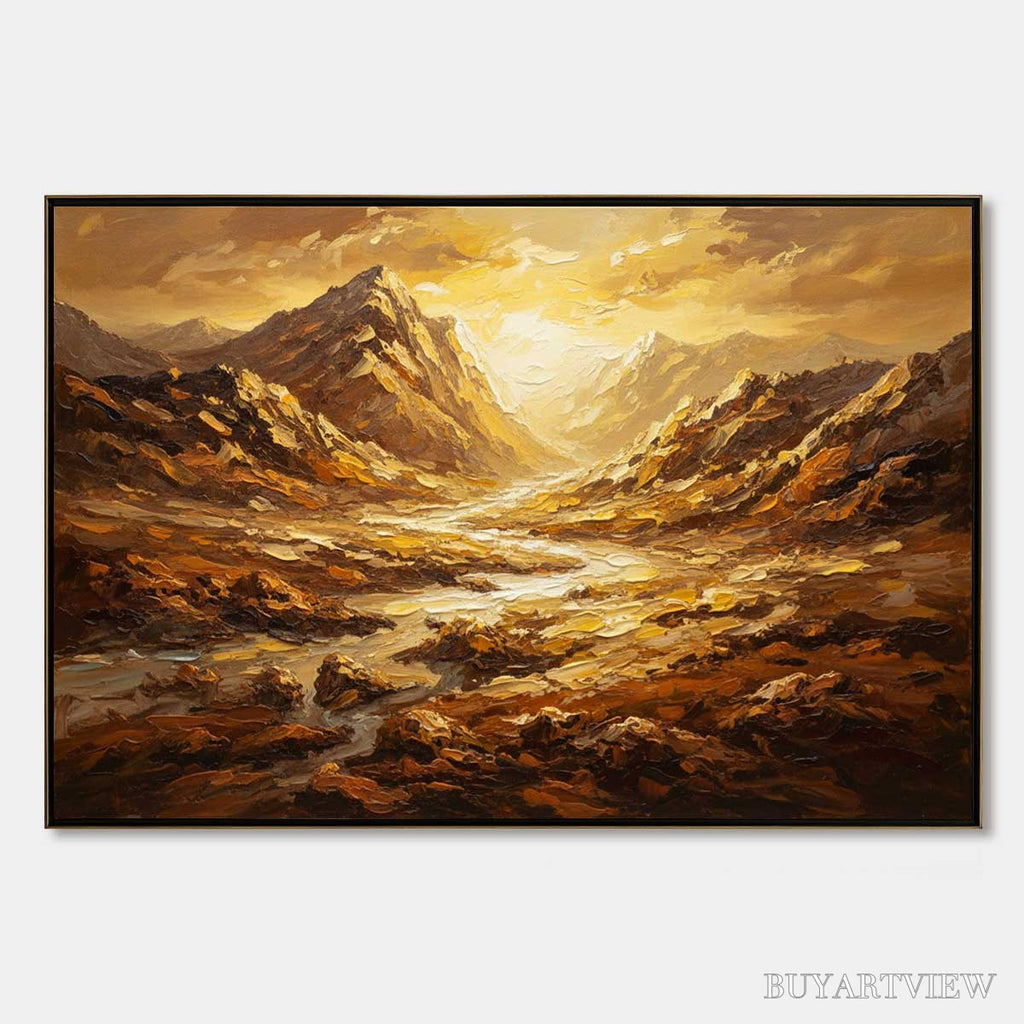 ARTOVITAS Golden Canyon – Textured Impasto Mountain Valley Landscape Painting - image 1
