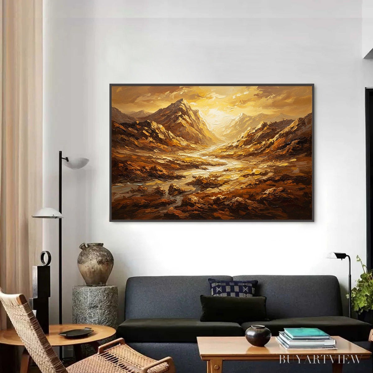 ARTOVITAS Golden Canyon – Textured Impasto Mountain Valley Landscape Painting - image 2