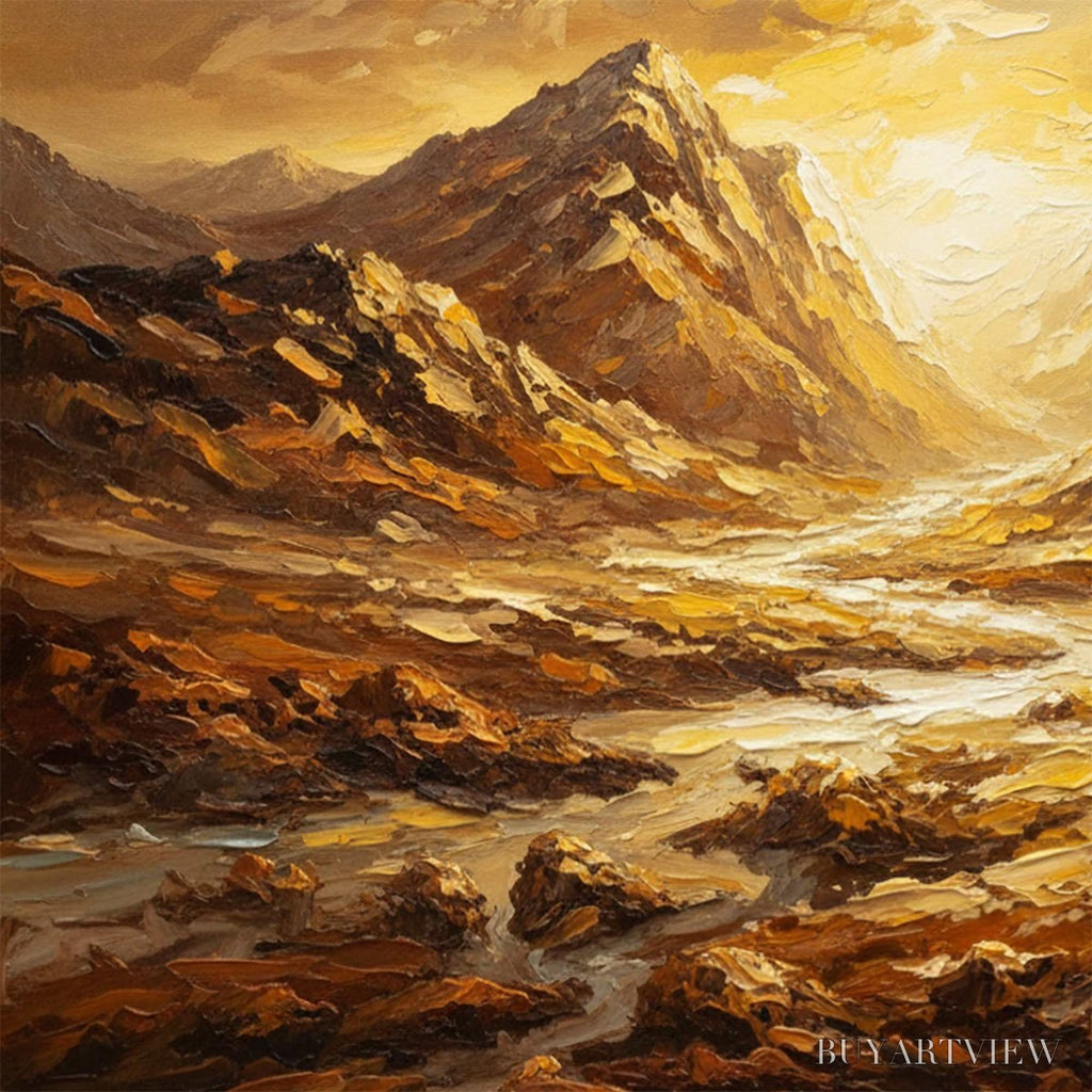 ARTOVITAS Golden Canyon – Textured Impasto Mountain Valley Landscape Painting - image 3