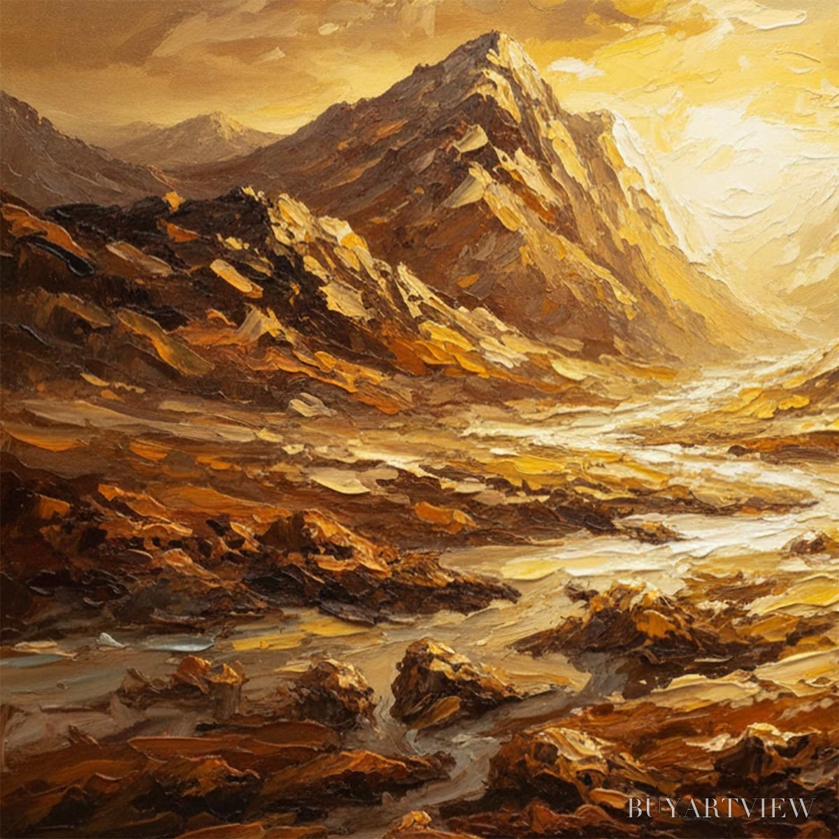 ARTOVITAS Golden Canyon – Textured Impasto Mountain Valley Landscape Painting - image 3